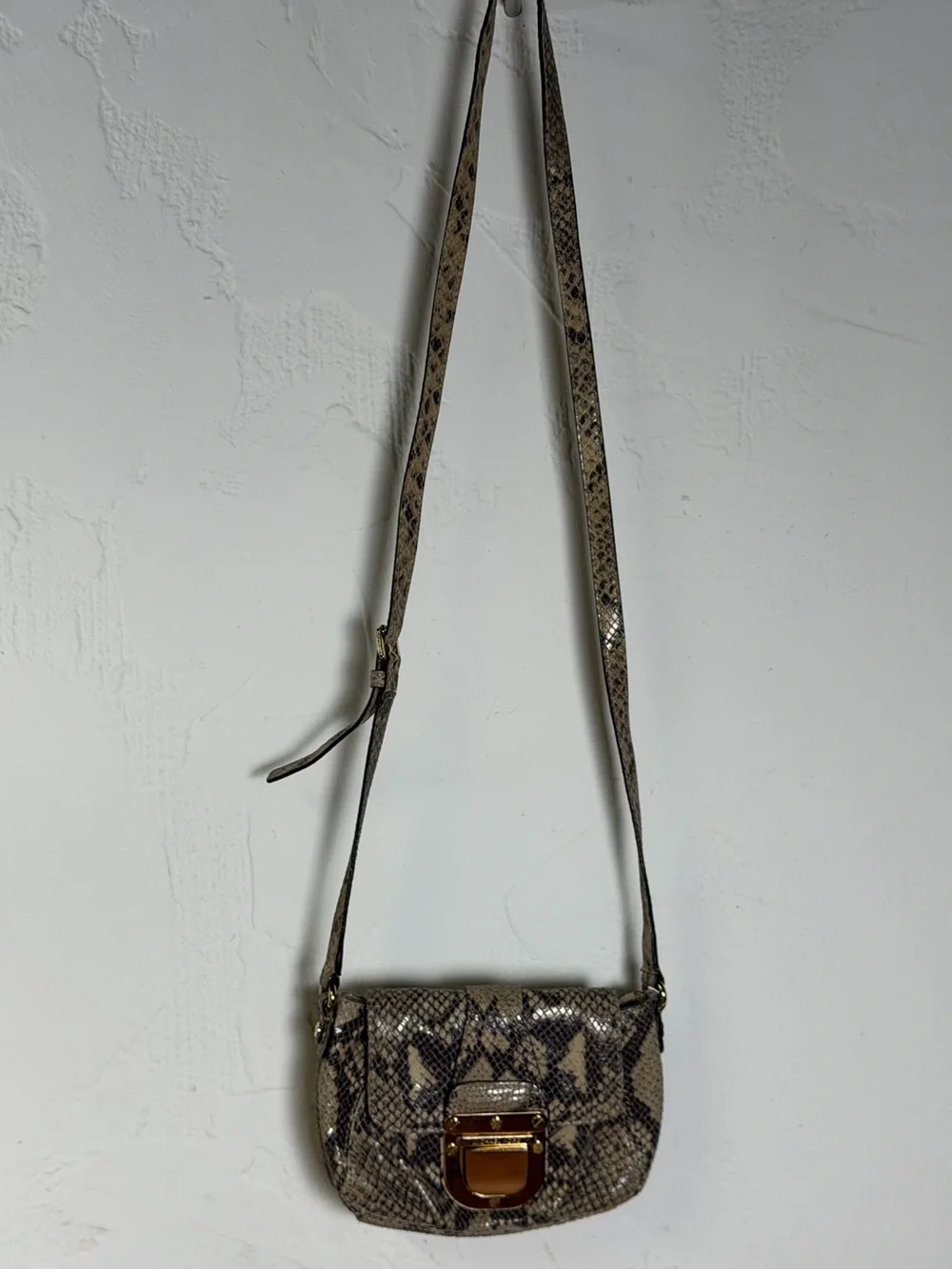Michael Kors Snake-Print Crossbody in Beige and Brown with Gold Hardware Classy